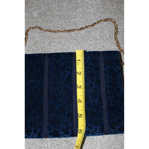 Vintage Elegant Navy Blue Velvet Floral Clutch Evening Bag Gold Chain Strap